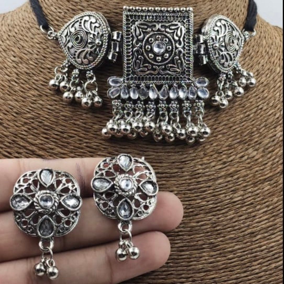 Black Oxidised Set with Necklace and Earrings