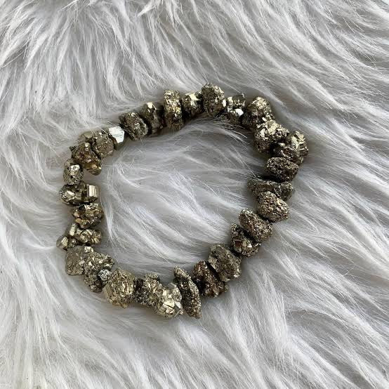 Raw Chunky Pyrite Crystal Stone Bracelet for Money