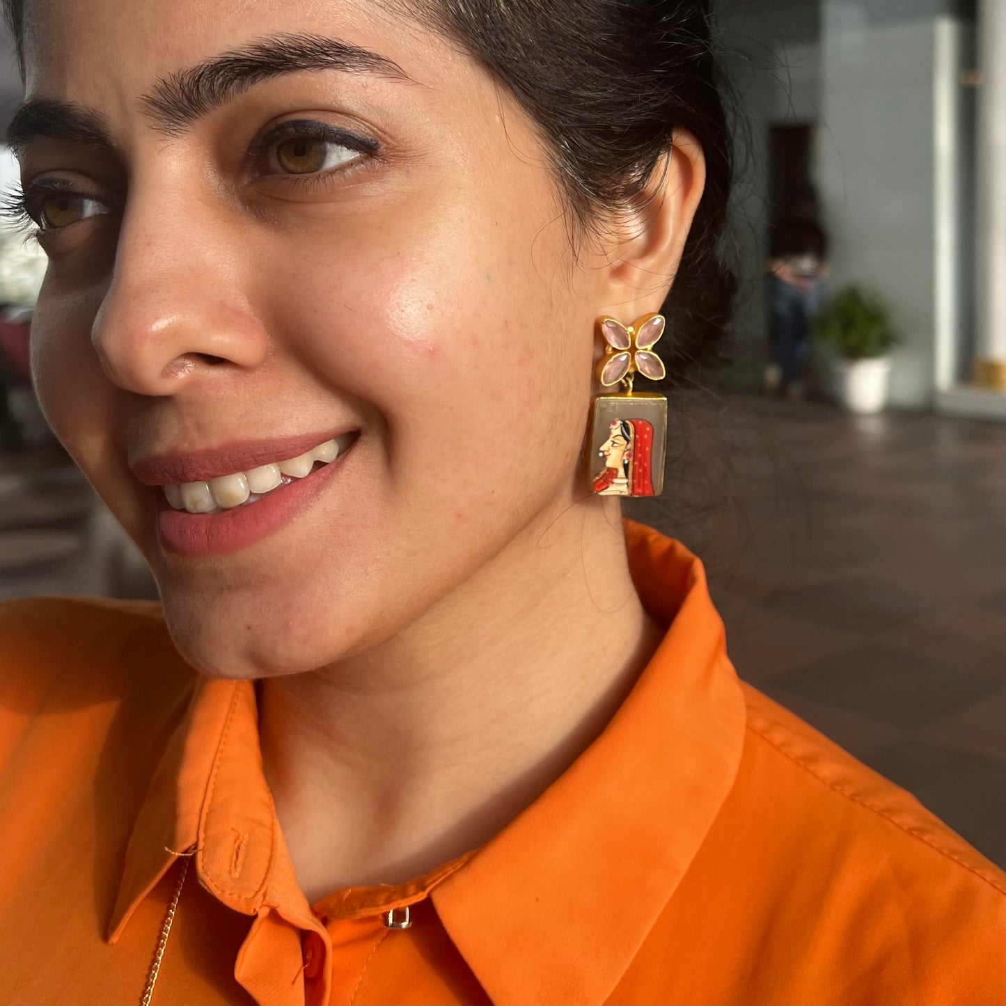 Handpainted Rajputi Princess Portrait Earrings