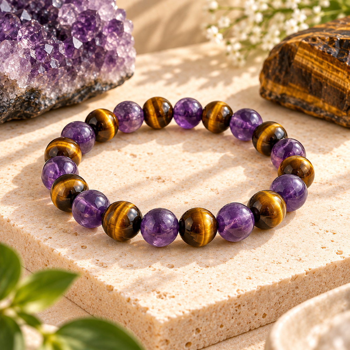 Tigers Eye Amethyst Mix Crystal Bracelet