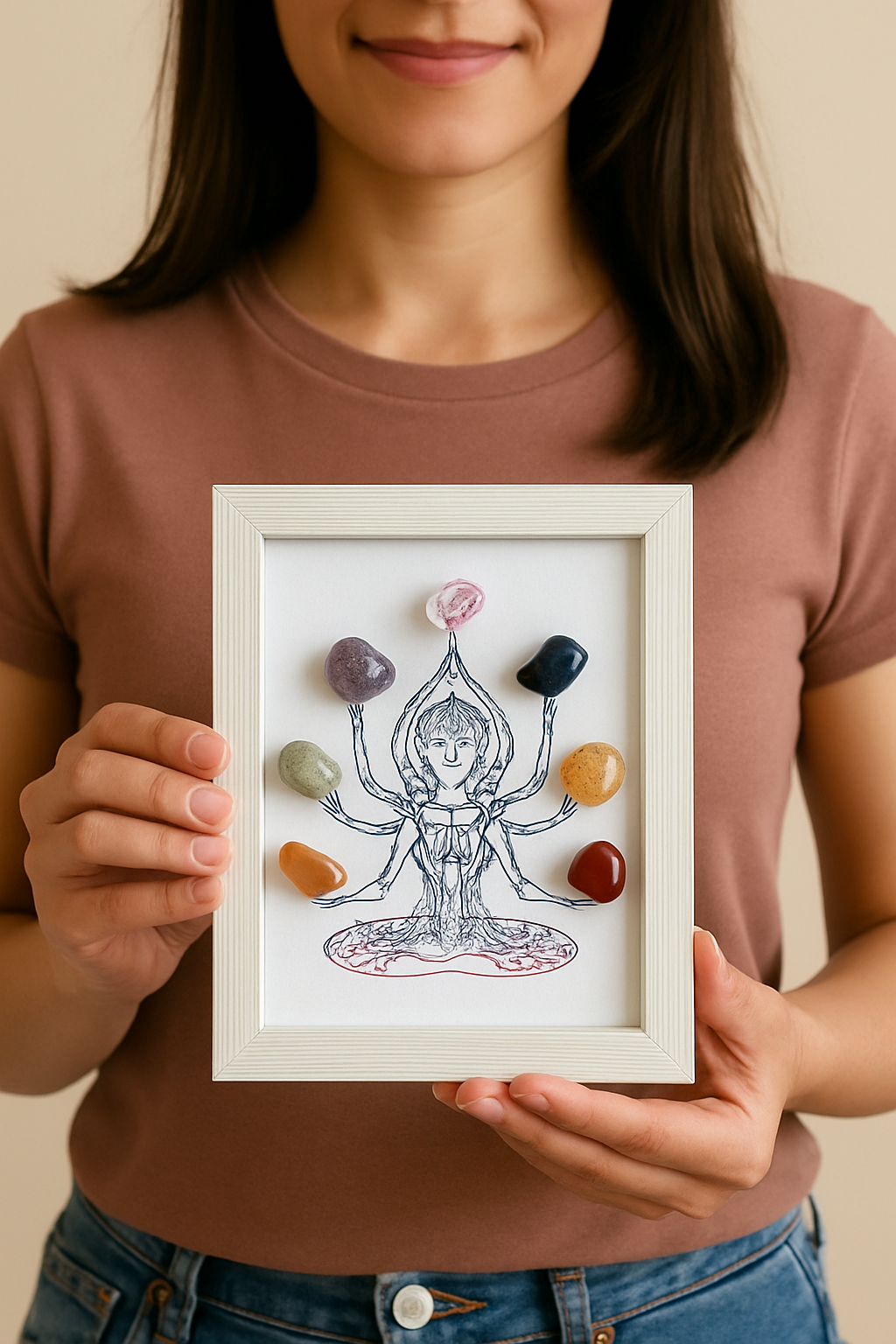 7 Seven Chakra Crystal Tumble Frame Artwork Decor