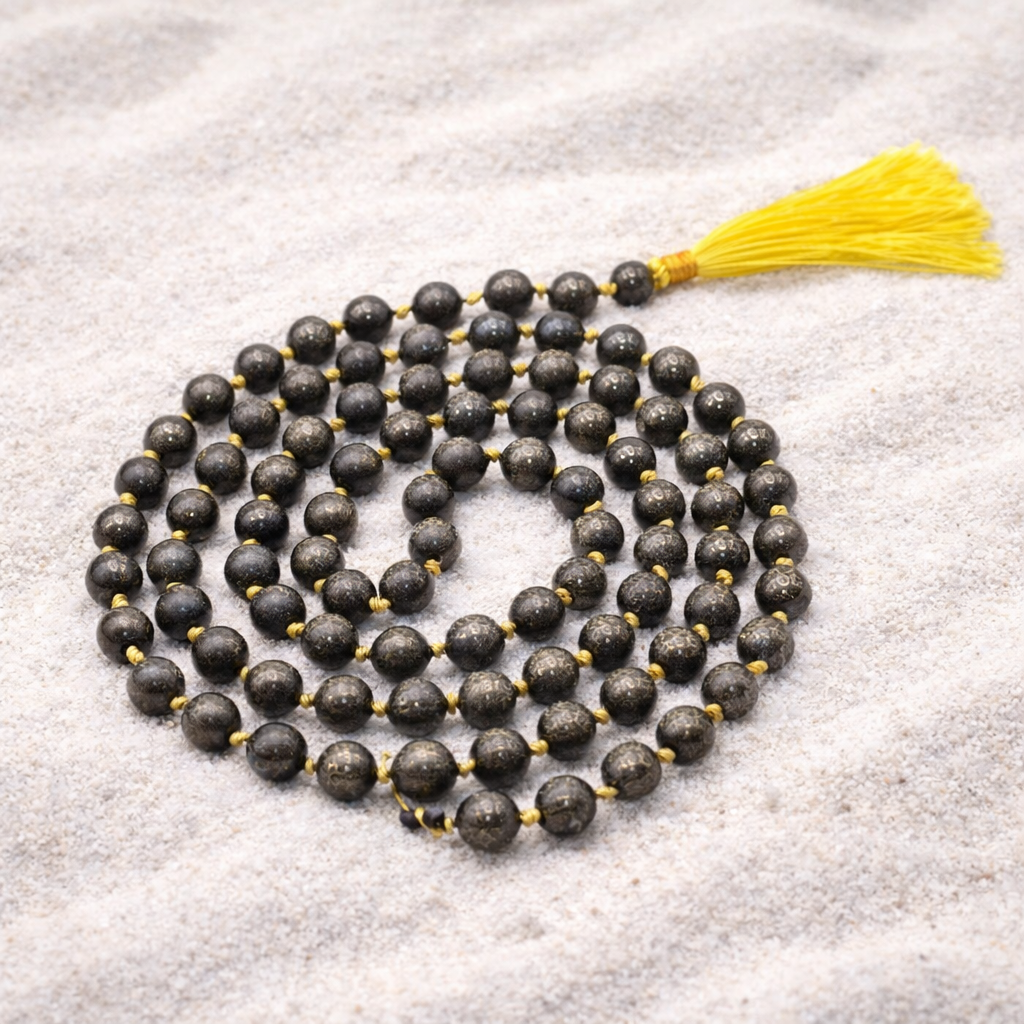 Pyrite Crystal Chanting Mala for Meditation (108 Beads)