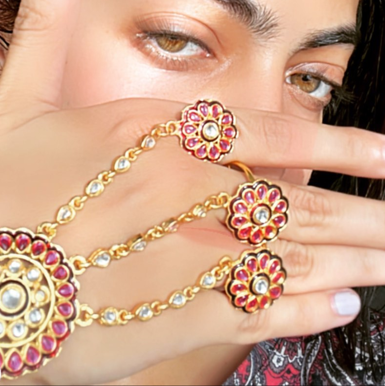 Floral Hathphool Hand Accessory Pair