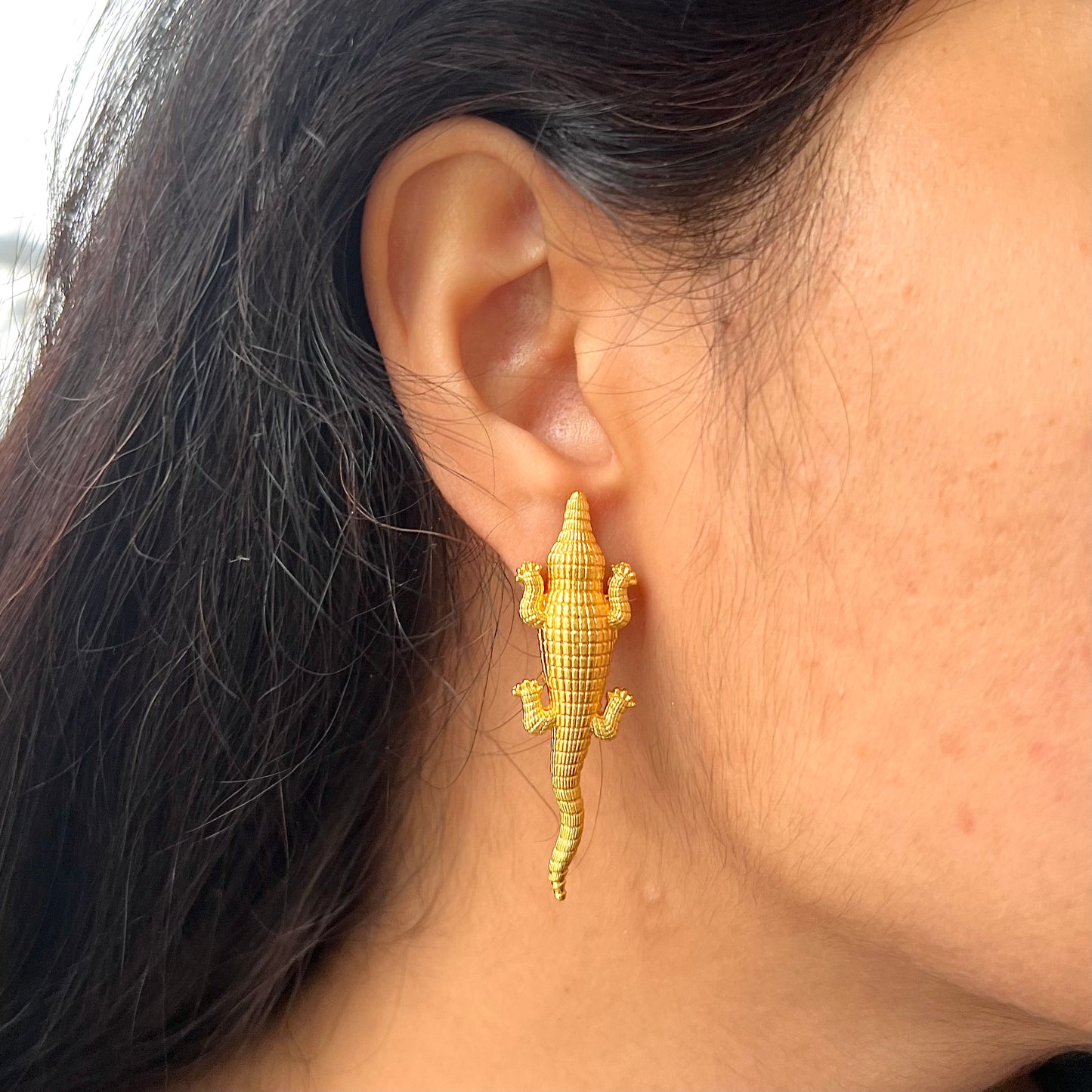 Alligator Brass Stud Earrings