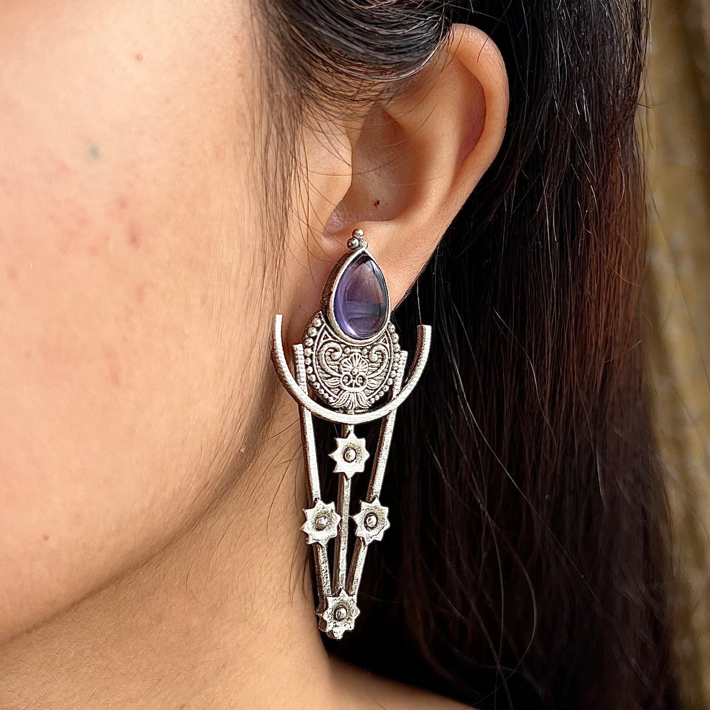 Lunar Clips Large Stud Earrings Purple