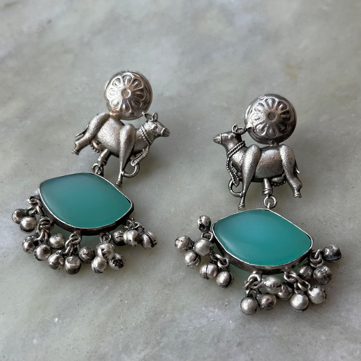 Khore Bel Silver Plated Gungaroo Earrings Sky Blue