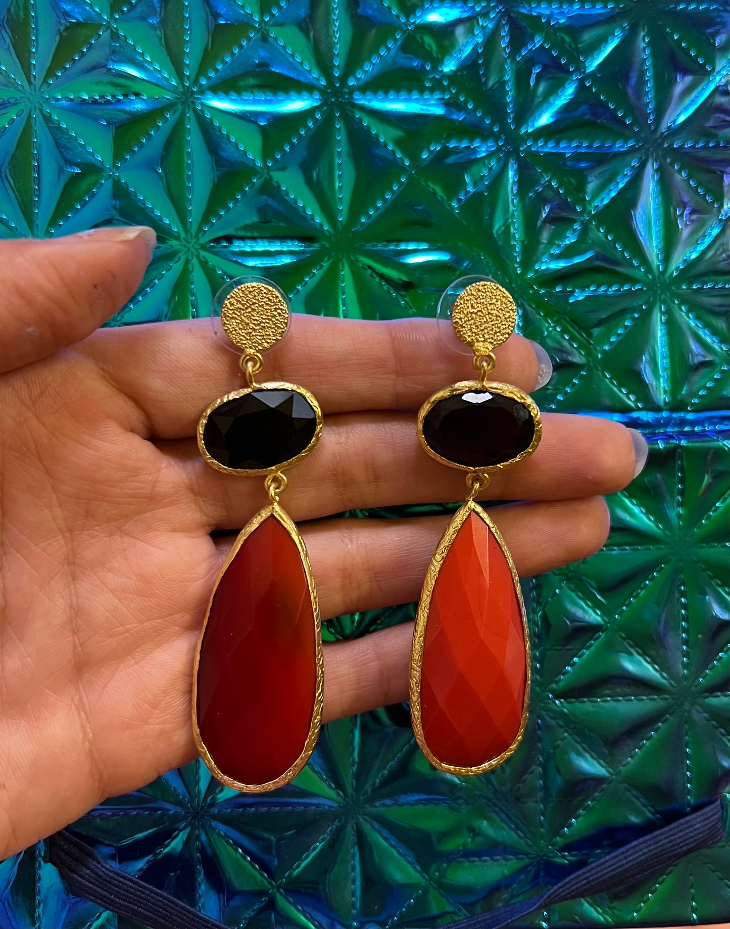 Red Jasper Gold Plated Drop Earrings