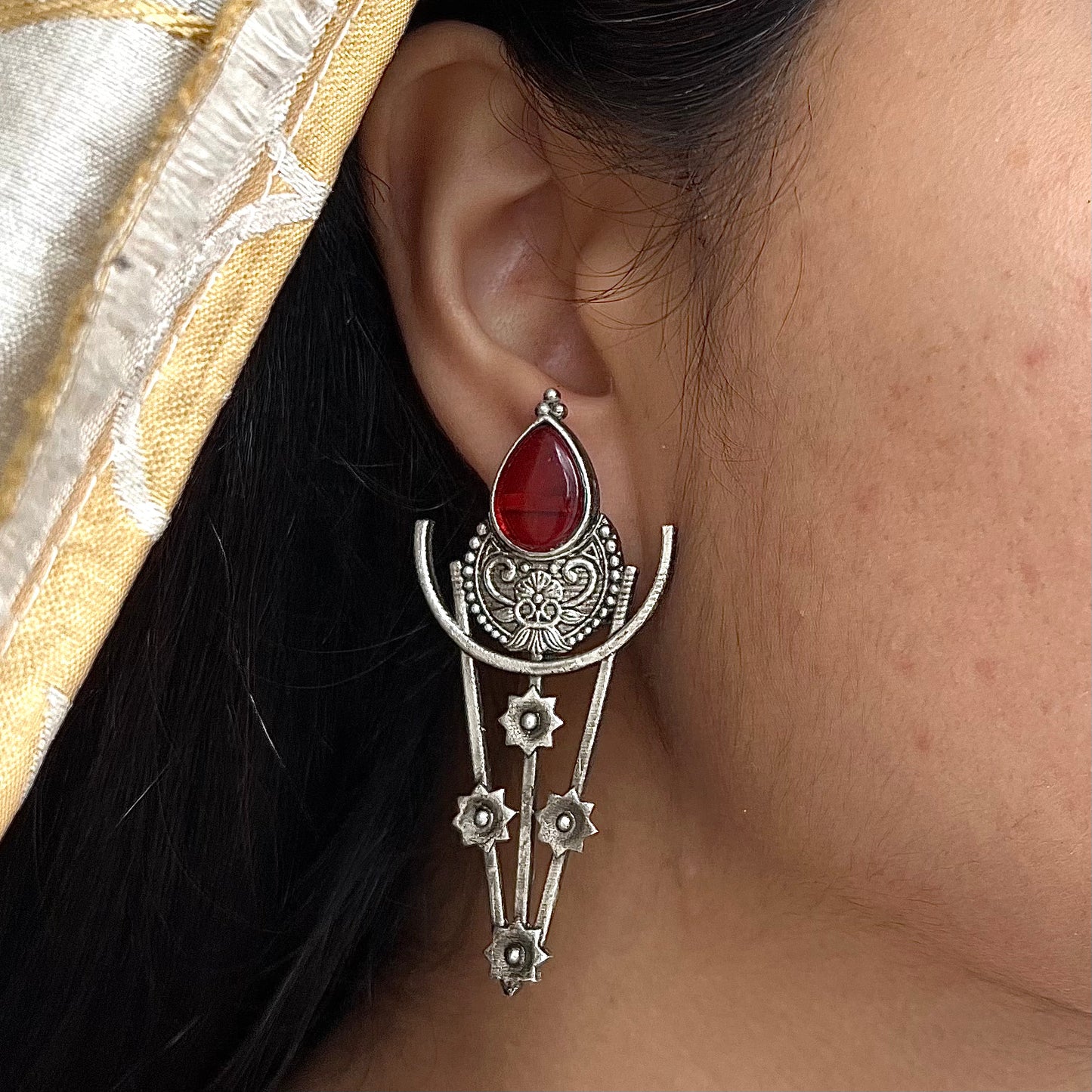 Lunar Clips Large Stud Earrings Red