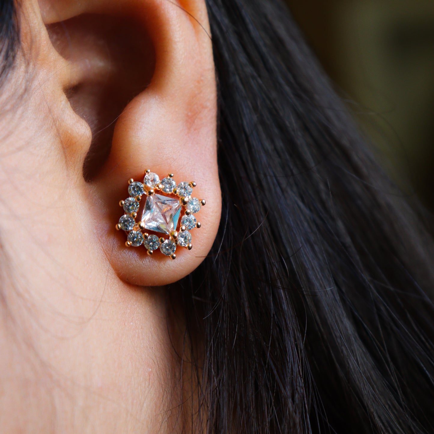 High Shine Rose Gold Fashion Zircon Stud Earrings