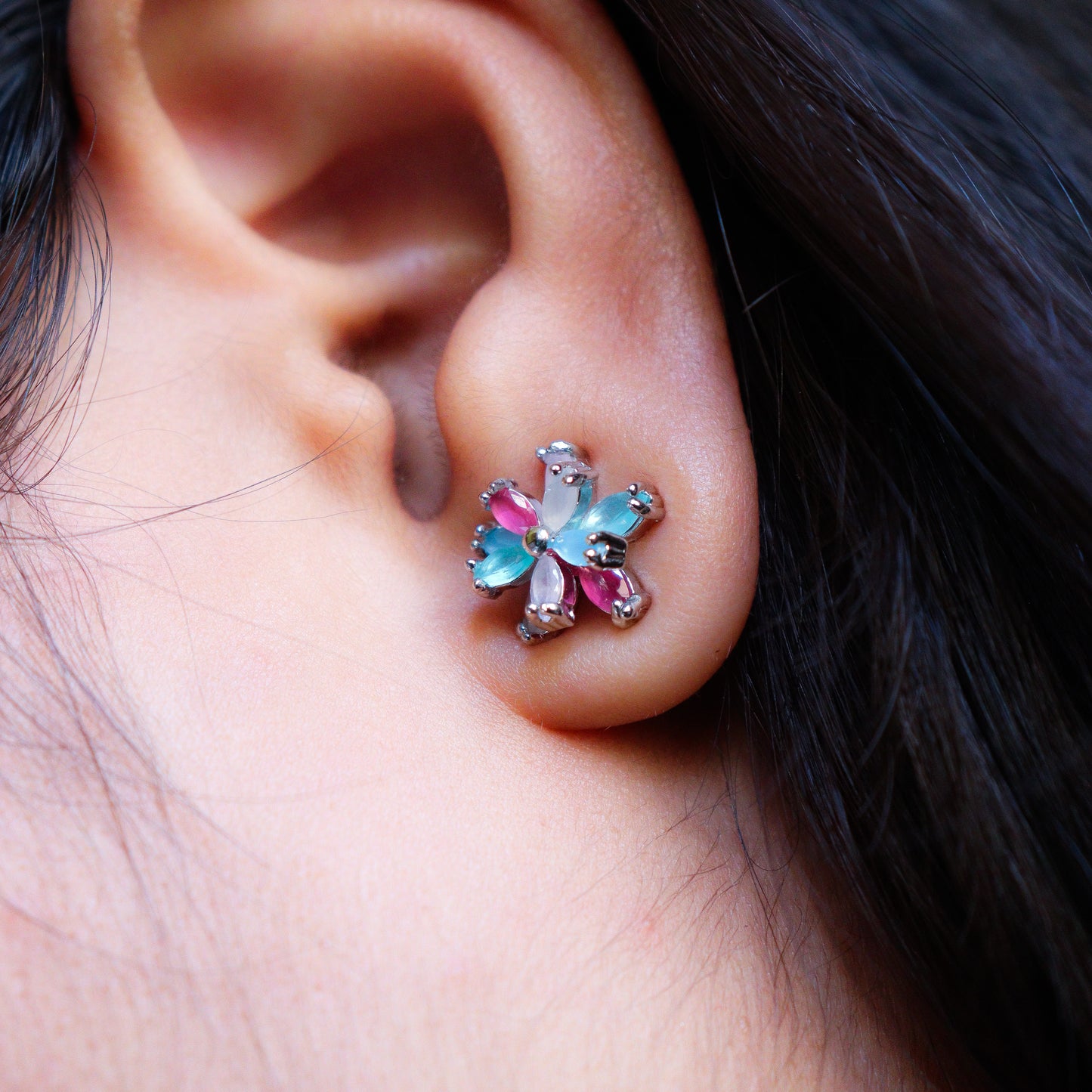 Flower Bouquet Silver Stud Top Earrings