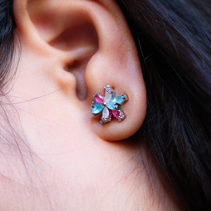 Flower Bouquet Silver Stud Top Earrings