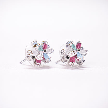 Flower Bouquet Silver Stud Top Earrings