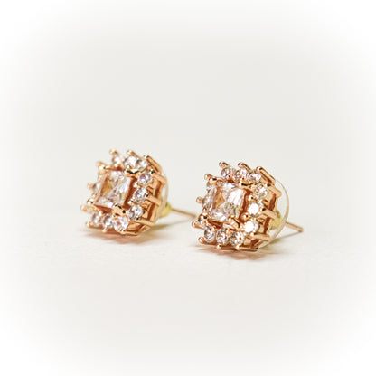 High Shine Rose Gold Fashion Zircon Stud Earrings