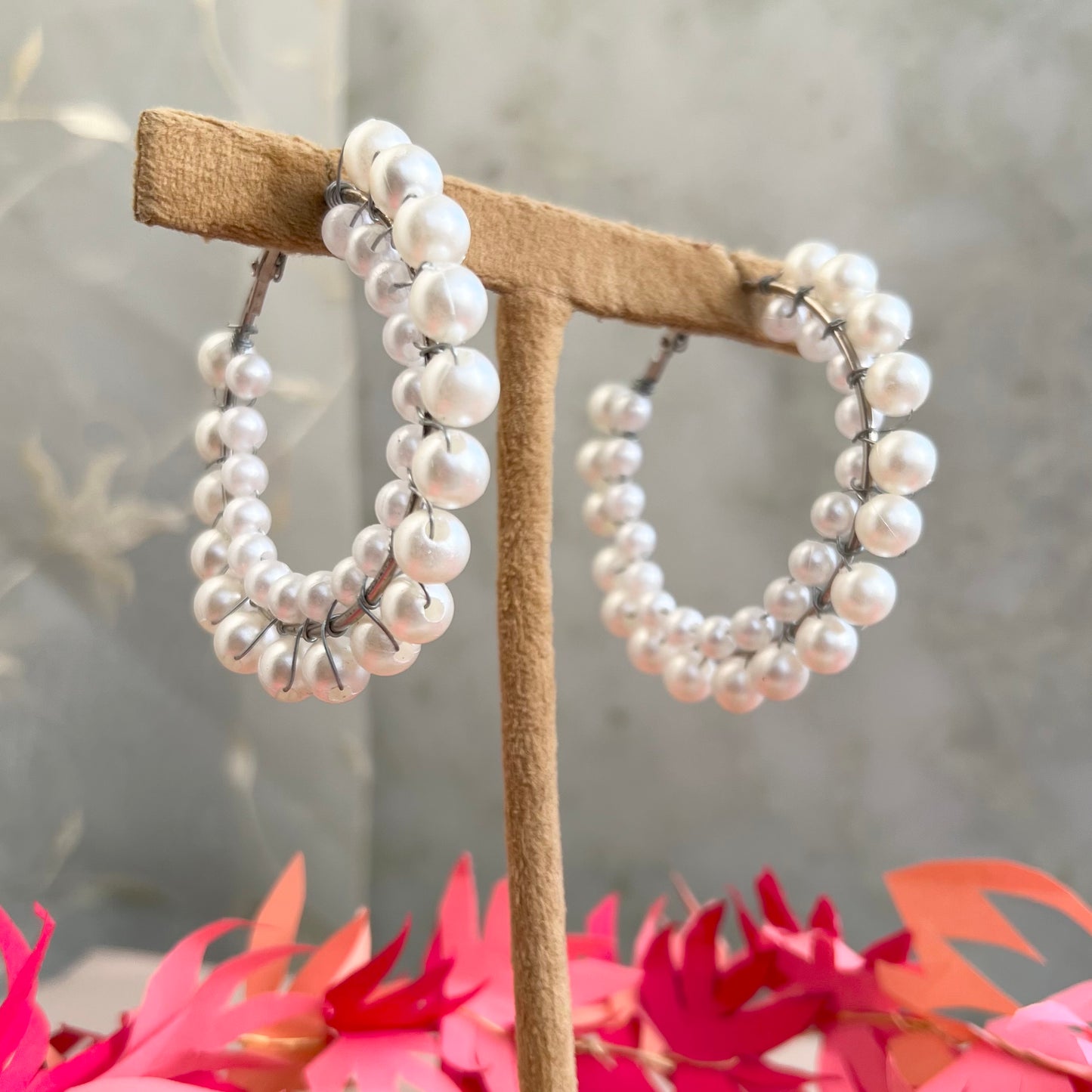 Double Line Pearl Hoop Earrings
