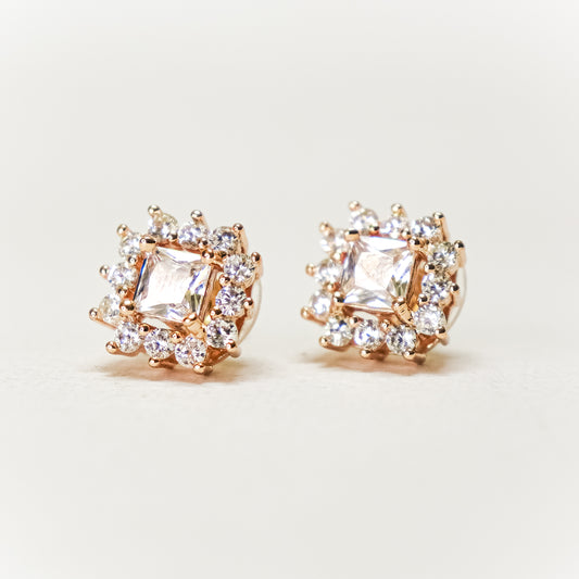 High Shine Rose Gold Fashion Zircon Stud Earrings