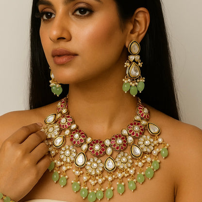 Rani Pink Magenta Green Kundan Set