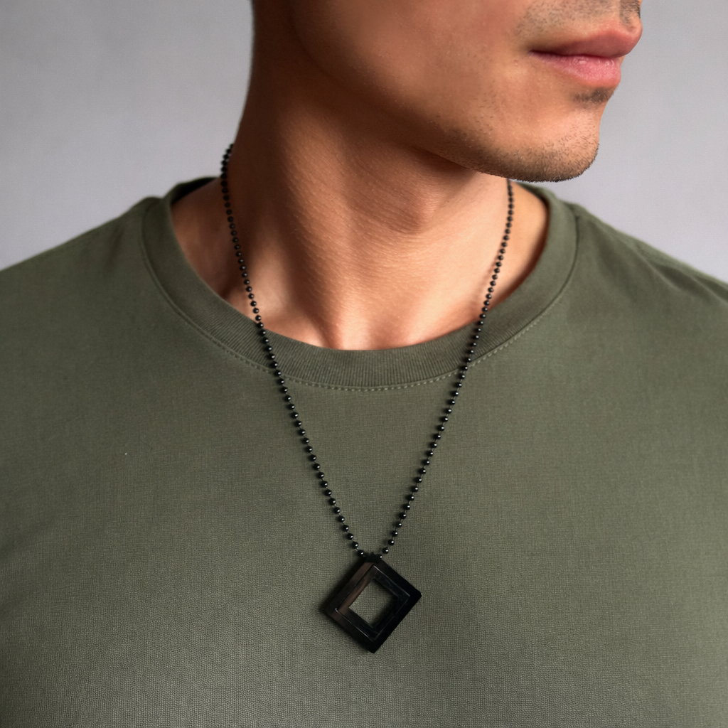 Double Square Geometric Black Holiday Pendant Chain
