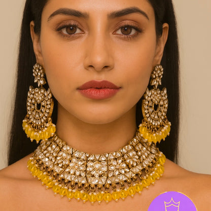 Haldi Yellow Kundan Jewellery Set with earrings
