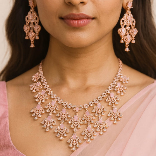 Rani Rose Gold White Zirconia Stone American Diamond Bridal Set