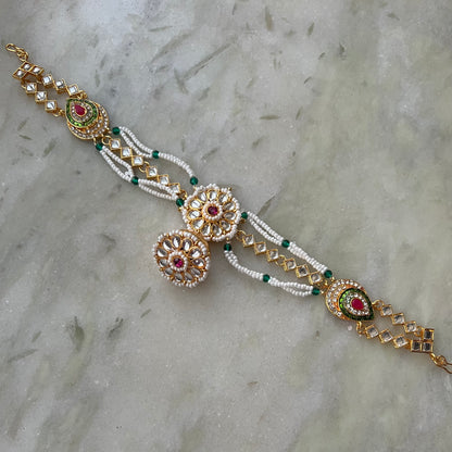 White Pearl Kundan Mathapatti with Rajasthani Borla Traditional Head Accessory
