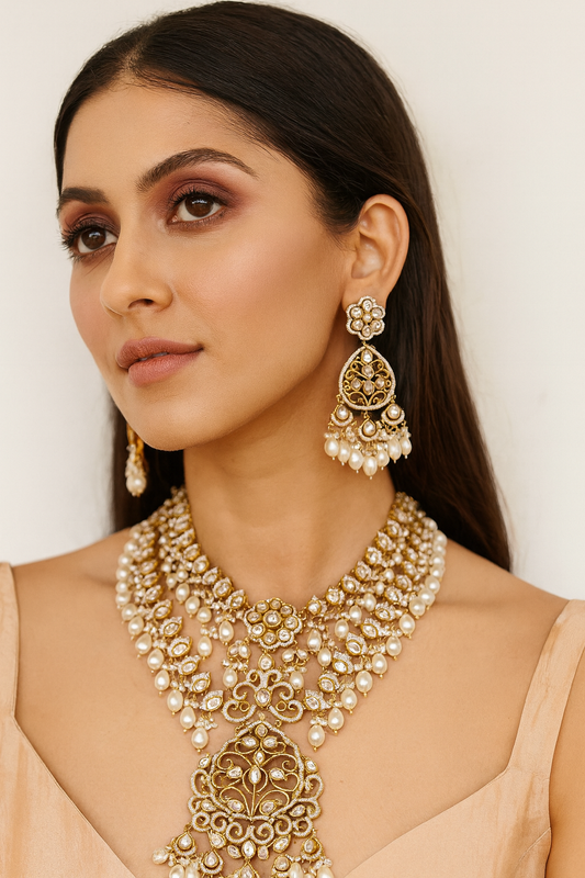 White Pearl Moissanite Nita Ambani Polki Set