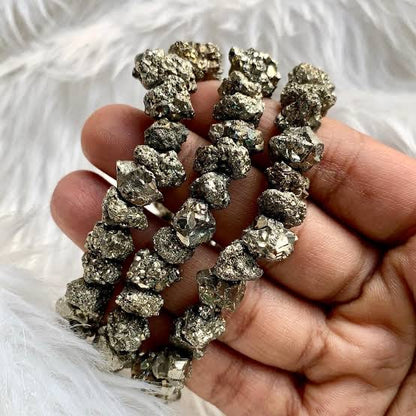 Raw Chunky Pyrite Crystal Stone Bracelet for Money