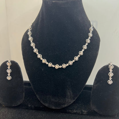 Flower Silver Diamond Single Line Anti Tarnish Set