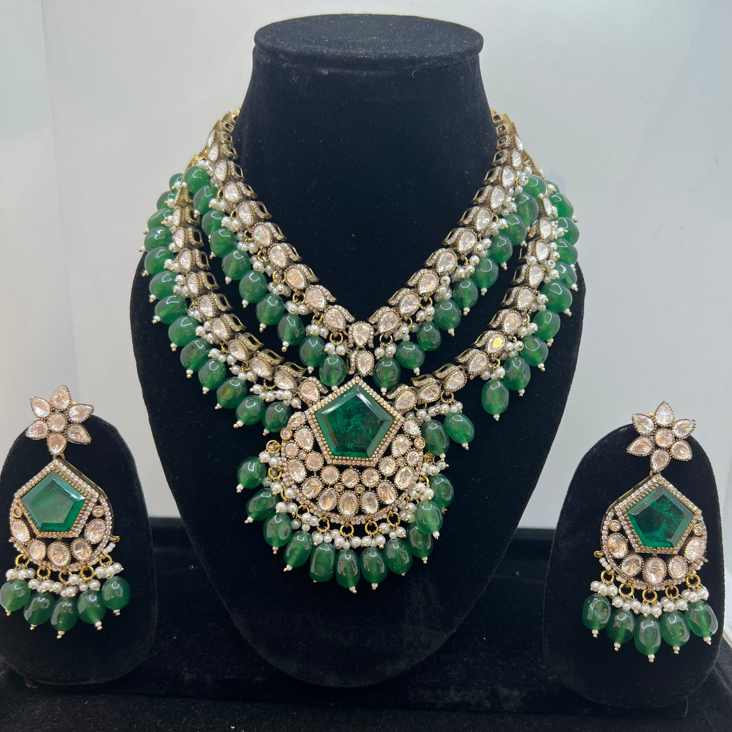 Emerald Green Moissanite Nita Ambani Polki Set