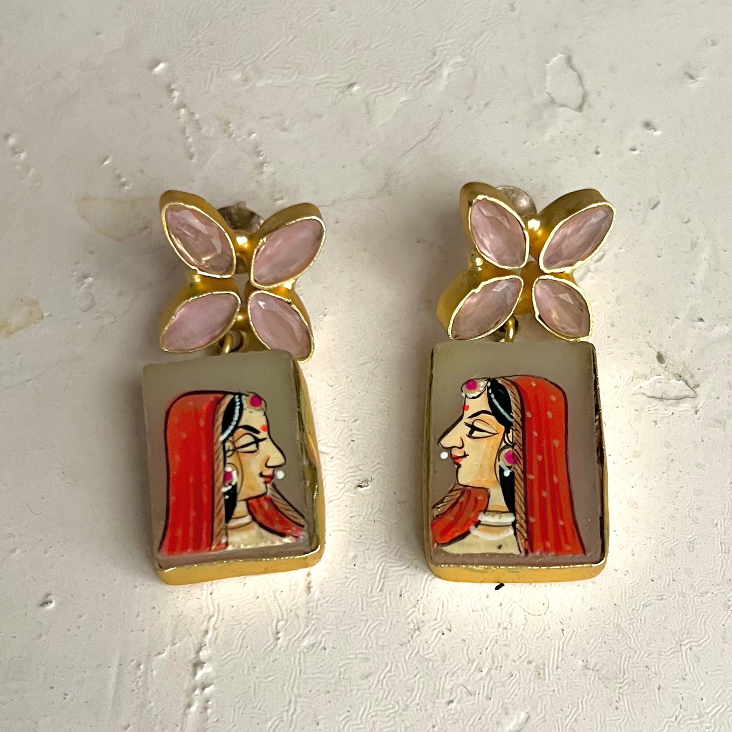 Handpainted Rajputi Princess Portrait Earrings