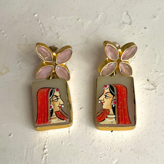 Handpainted Rajputi Princess Portrait Earrings