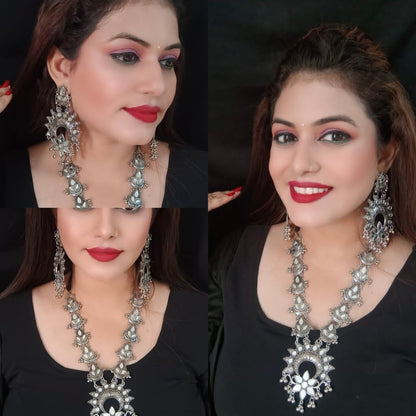Aditi Mirror Oxidised Set with Necklace and Earrings