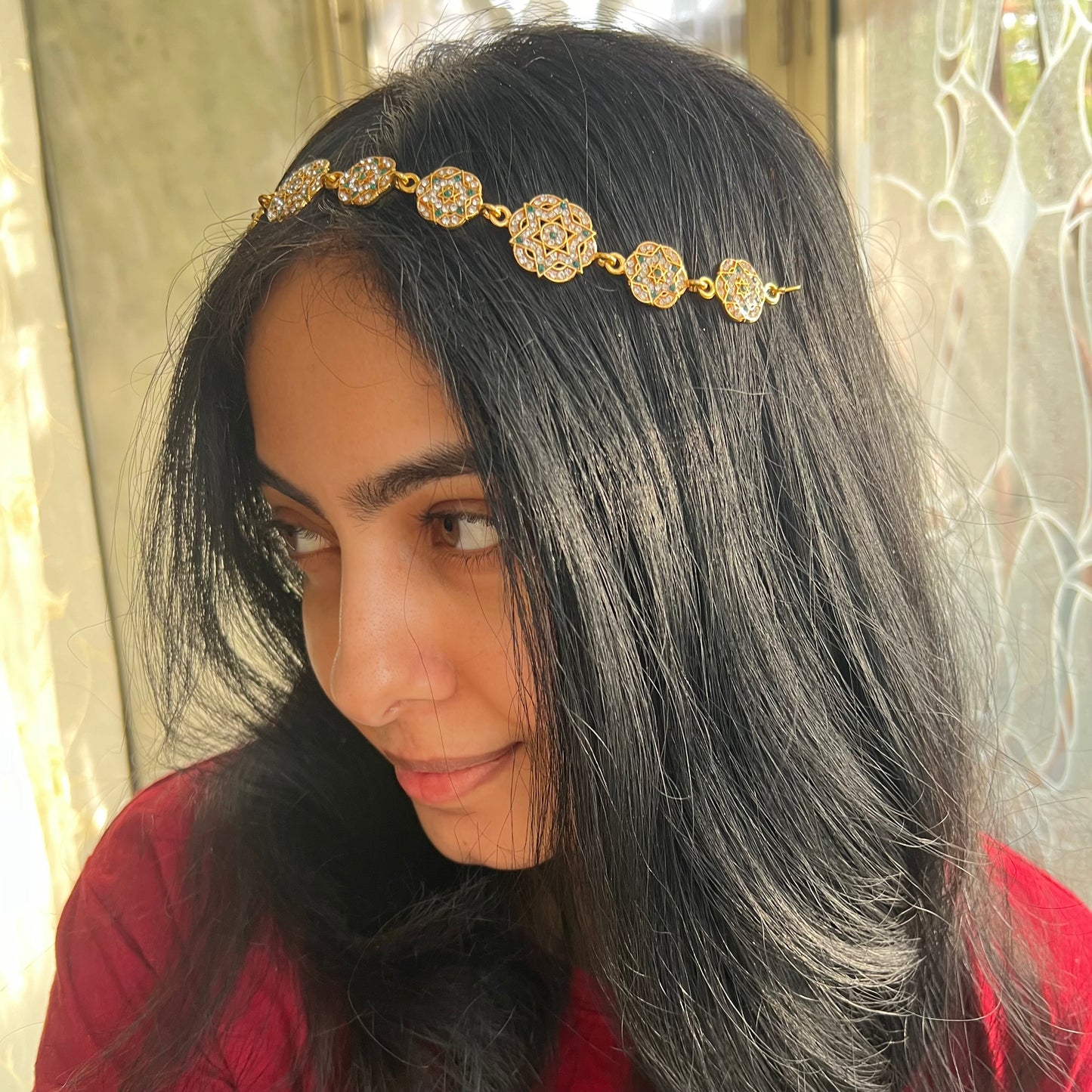 Flower White Gold Kundan Mathapatti Sheeshpatti Traditional Head Accessory