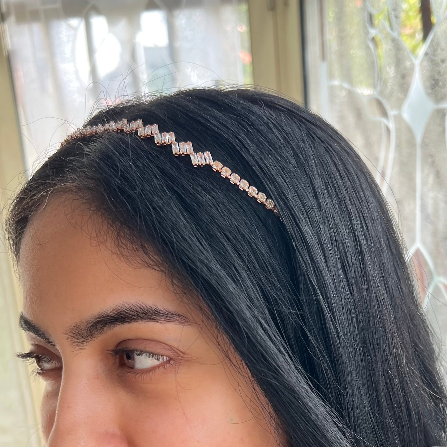 Rose Gold White Diamond Mathapatti Sheeshpatti Head Accessory