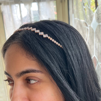 Rose Gold White Diamond Mathapatti Sheeshpatti Head Accessory