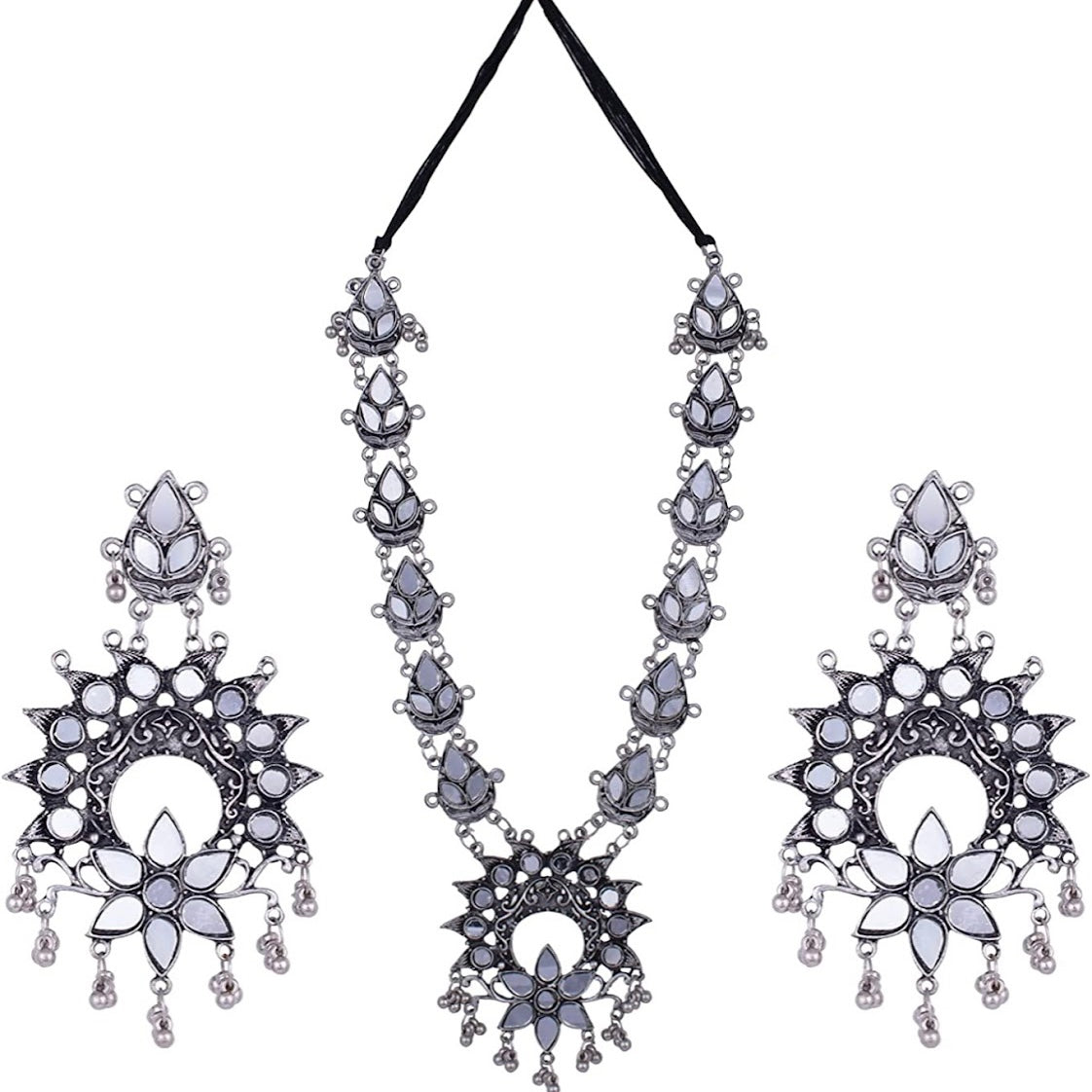 Aditi Mirror Oxidised Set with Necklace and Earrings