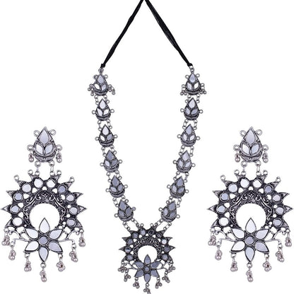 Aditi Mirror Oxidised Set with Necklace and Earrings