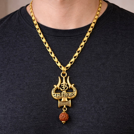 Om Namah Shiva Trishool Rudraksha Pendant Chain