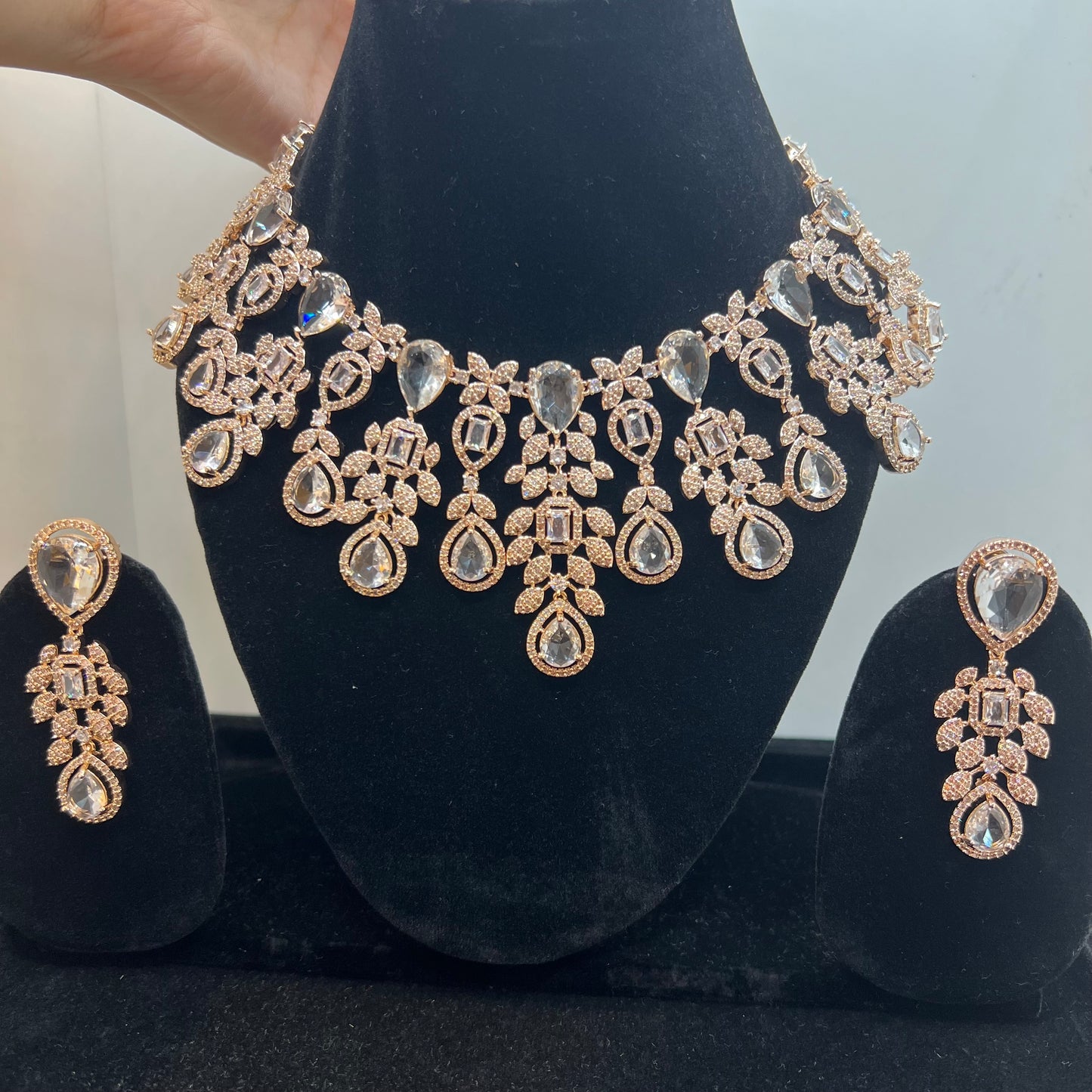 Rose Gold White Zirconia Stone American Diamond Bridal Set