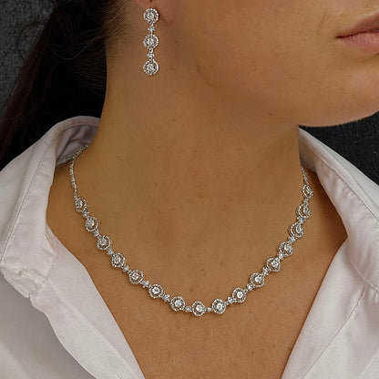 Flower Silver Diamond Single Line Anti Tarnish Set