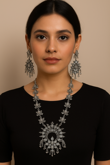 Aditi Mirror Oxidised Set with Necklace and Earrings