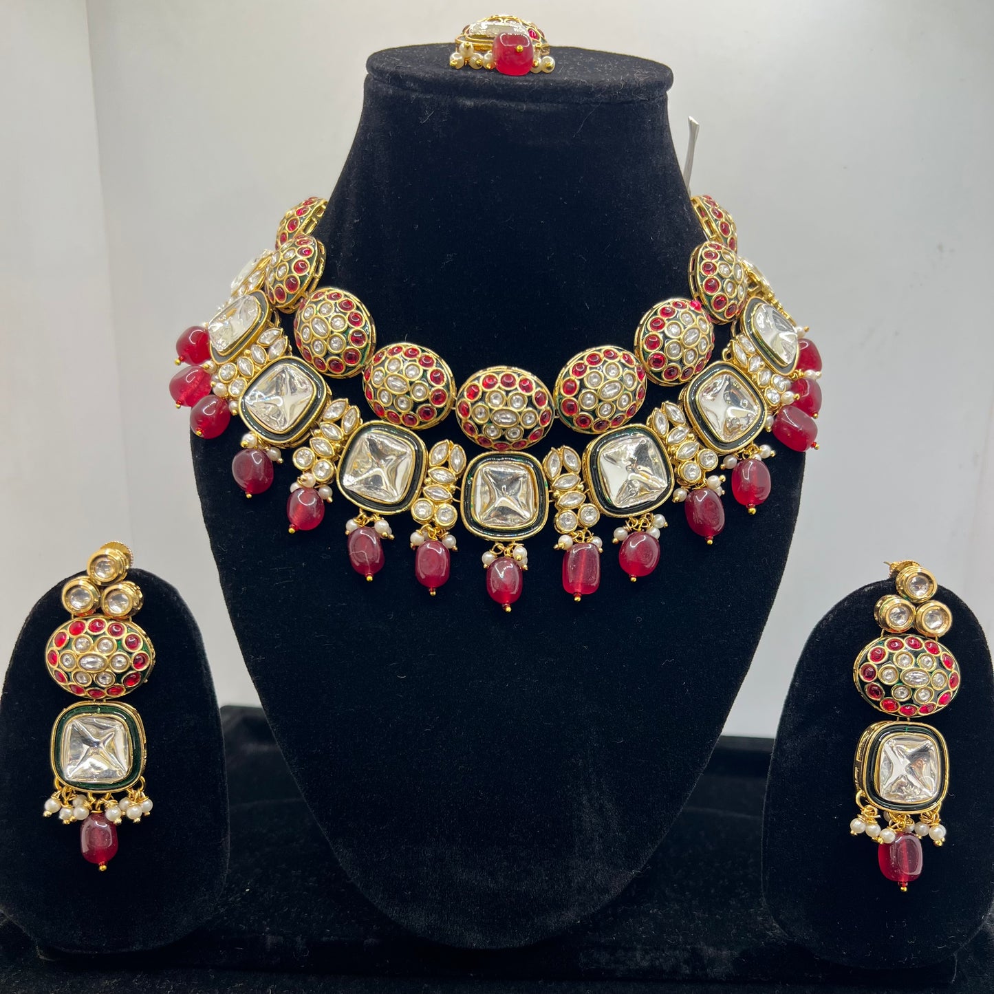 Red Moissanite Polki Kundan Stone Set