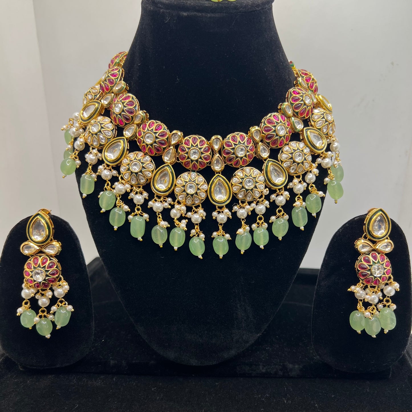 Rani Pink Magenta Green Kundan Set