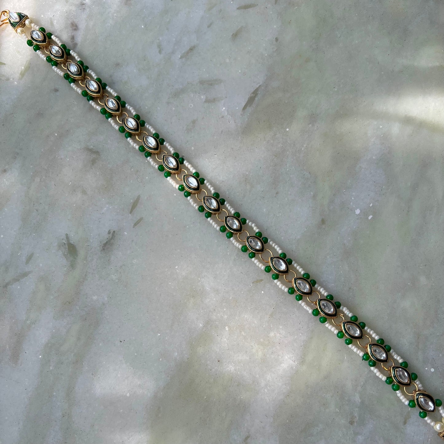 Green Single Line Kundan Sheeshpatti