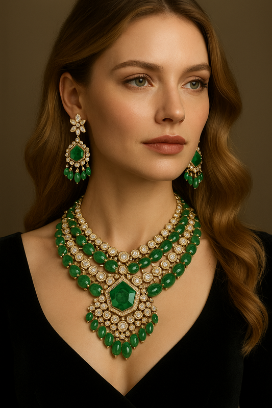 Emerald Green Moissanite Nita Ambani Polki Set