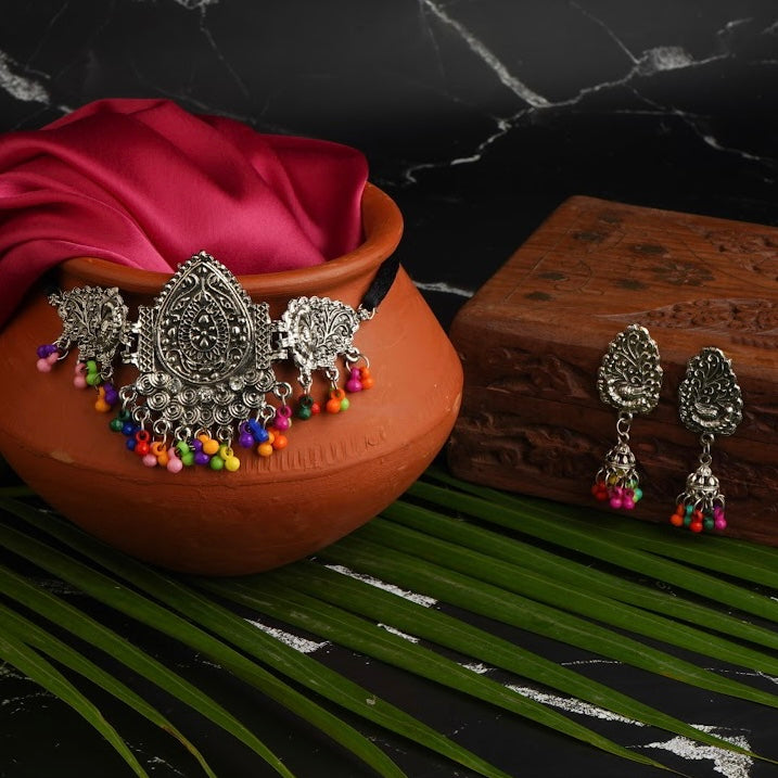 Black Oxidised Necklace and Earrings