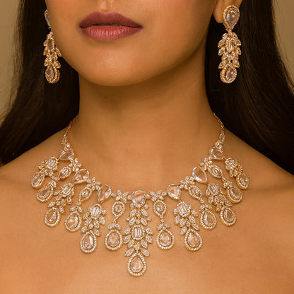 Rose Gold White Zirconia Stone American Diamond Bridal Set