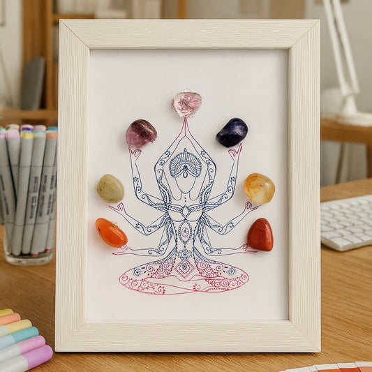 7 Seven Chakra Crystal Tumble Frame Artwork Decor