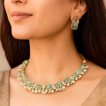 Blue Moissanite Polki Designer Set