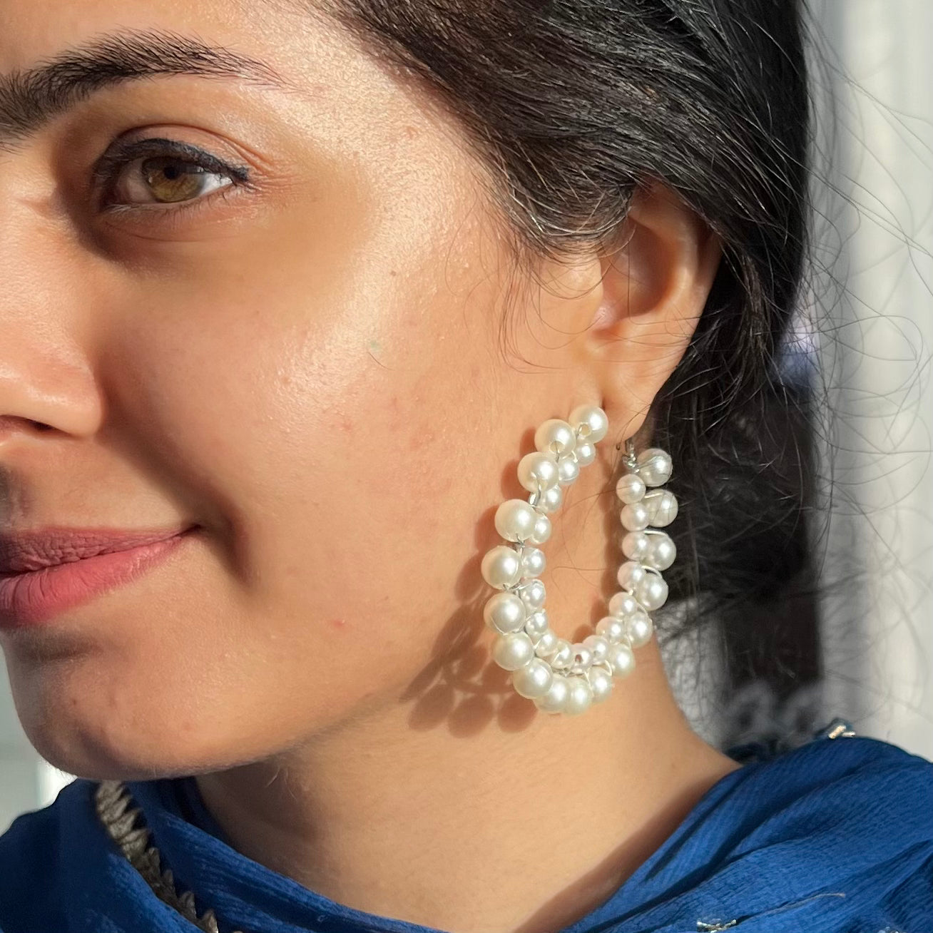 Double Line Pearl Hoop Earrings