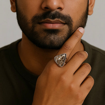 Natural Raw Pyrite Crystal Stone Ring